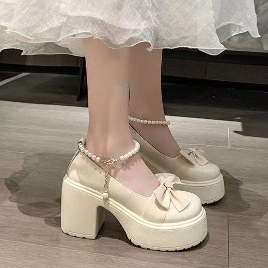 พร้อมส่ง สไตล์แมรี่ เจน สร้อยข้อเท้ามุกสวยหรูด้วย สไตล์สาวบริสุทธิ์เวอร์ชั่นเกาหลี รองเท้าส้นสูง