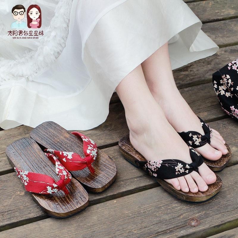 รองเท้าแตะสไตล์จีนและ Hanfu รองเท้าแตะผู้หญิงฤดูร้อน Guochao รองเท้าแตะไม้ระดับไฮเอนด์ cos รองเท้าแตะสไตล์ญี่ปุ่นพื้นหนา