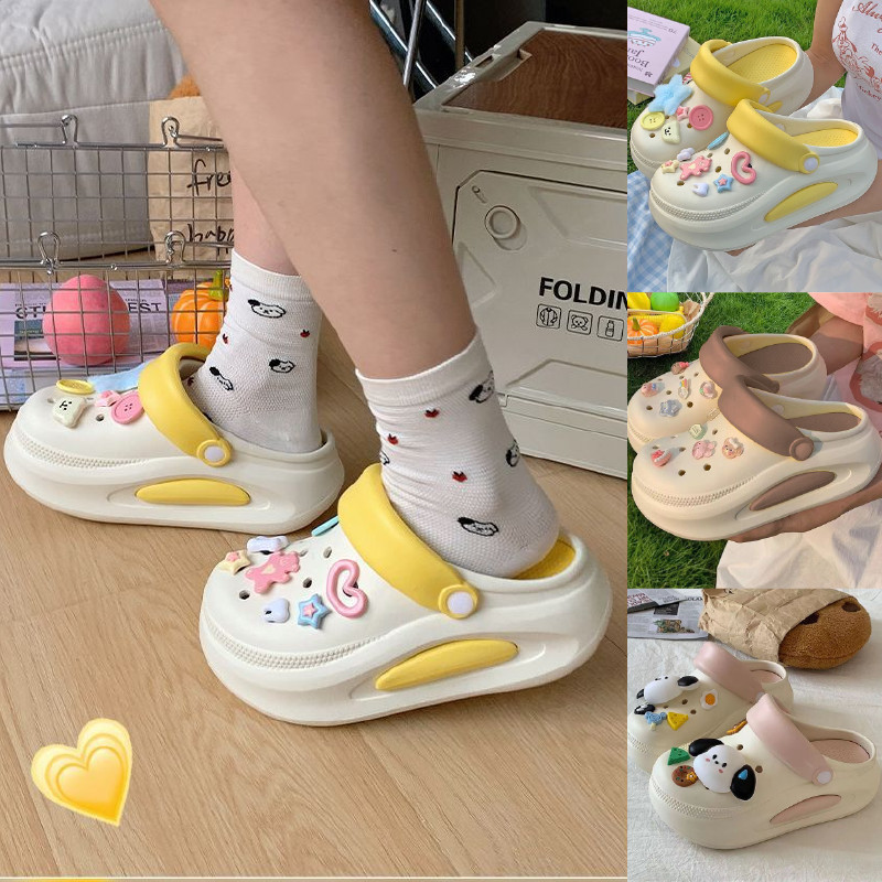 รองเท้าหัวโต ส้นสูง7cm พื้นยางEVA นุ่มนิ่มใส่สบาย สไตล์เกาหลี สีพาสเทลแถมตัวติด เข้าได้ทุกลุค sy186
