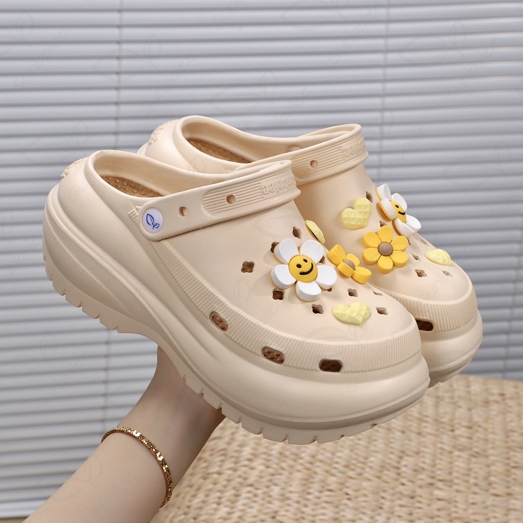 SHOSUN8694รองเท้าหัวโตสไตล์เกาหลี รองเท้าส้นตึก สีพื้นน่ารัก แถมตัวติดน่ารัก พื้นนิ่มใส่สบายมาก
