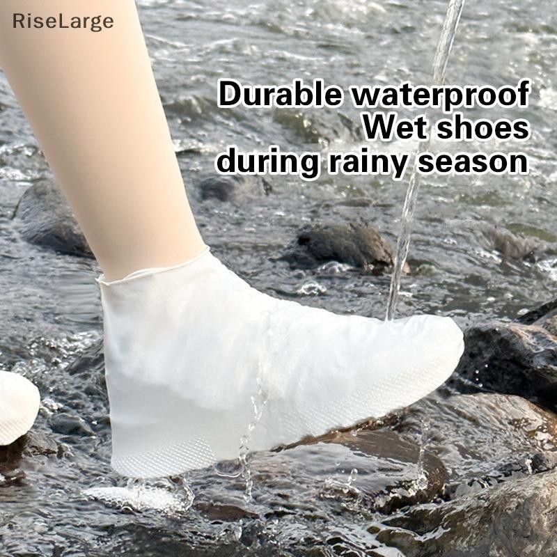 RiseLarge ใหม่รองเท้ากันน้าซิลิโคน AntiSlip Rain Boots รองเท้าผ้าใบ Unisex Protector สาหรับกลางแจ้ง Rainy Day รองเท้ากันฝนแบบใช้ซ้าได้ใหม่
