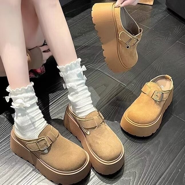 พร้อมส่งจากไทย TX622 รองเท้าแพลตฟอร์ม แบบสวมขี้เกียจ พื้นหนา25นิ้ว รองเท้าเปิดส้นสวมด้านนอก ฤดูใบไม้ร่วง สำหรับผู้หญิง