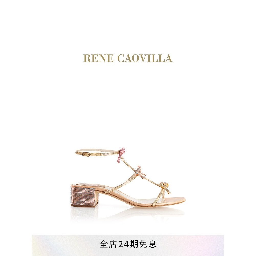 รองเท้าแตะส้นกลางสีชมพูโบว์ซีรีส์ RENE CAOVILLACATERINA