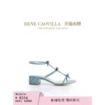 ส่วนลดเวลาจำกัด รองเท้าแตะส้นสูงผู้หญิง RENEAU CAOVILLA CATERINA Series สีน้ำเงินประดับคริสตัล