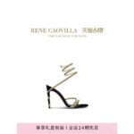 รองเท้าแตะส้นสูงสีดำทองประดับคริสตัลซีรีส์ RENE CAOVILLA MARGOT รองเท้าผู้หญิง RC