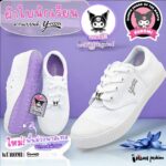NFshoes รองเท้าผ้าใบขาว ผู้หญิง YROON คุโรมิ Gerry gang PK888Y999 ไซส์ 3142 ผ้าใบนักเรียนสีขาว พื้นสีม่วงพื้นชมพู