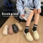 SHOSUNG57 รองเท้าหัวโต รองเท้าเสริมส้น 7 CM สำหรับผู้หญิง ตกแต่งสายเข็มขัด สีพื้น วัสดุ EVA สินค้าพร้อมส่ง