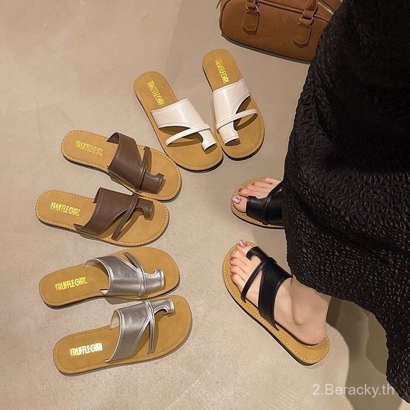 รายการที่ดีที่แนะนำ รองเท้าแตะส้นแบนแบบฝรั่งเศสย้อนยุคสำหรับผู้หญิง สวมใส่กลางแจ้งที่ทันสมัย ฤดูร้อน 2025 แมทช์กับกระโปรง รองเท้าแตะชายหาด