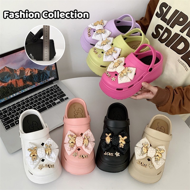 SHOE8899รองเท้าหัวโต แถมฟรีตัวติดน่ารัก แฟชั่นสไตล์เกาหลี ส้นตึก สีพาสเทลน่ารัก ยางพื้นนิ่มใส่สบายมาก