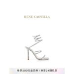 รองเท้าแตะส้นสูงประดับคริสตัลสีขาวซีรีส์ CLEO ของ RENE CAOVILLA