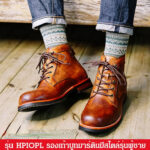 รองเท้าผู้ชาย สไตล์อเมริกันมอเตอร์ไซค์บูท แบบหัวใหญ่ สไตล์เท่