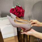 C2025 รองเท้าส้นสูงฤดูใบไม้ผลิสไตล์ใหม่แฟชั่น AllMatch สีดา Rhinestone รองเท้าสีแดง Stiletto Casual รองเท้าผู้หญิง UQHS