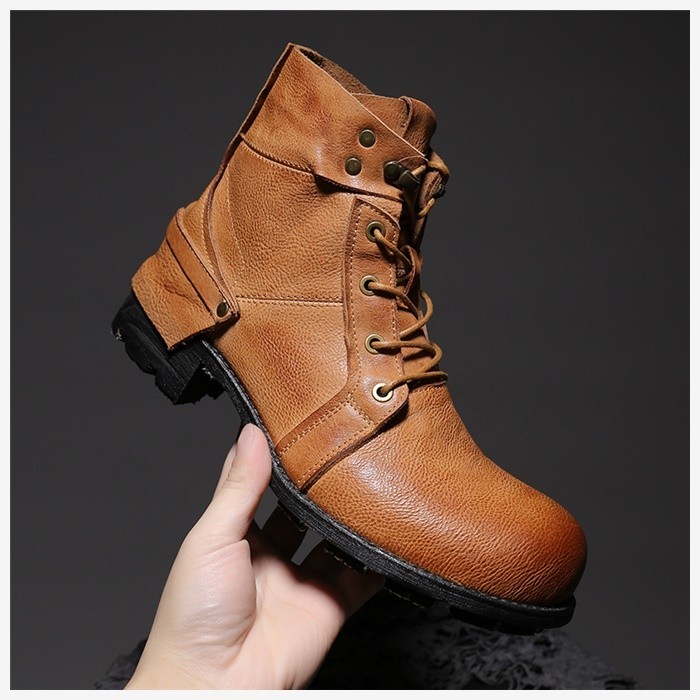 COD Original Fashion Designer Goodyear Soldier Mens High Boots Casual Shoes Mens Retro Motorcycle Boots Plant Calfskin 2025