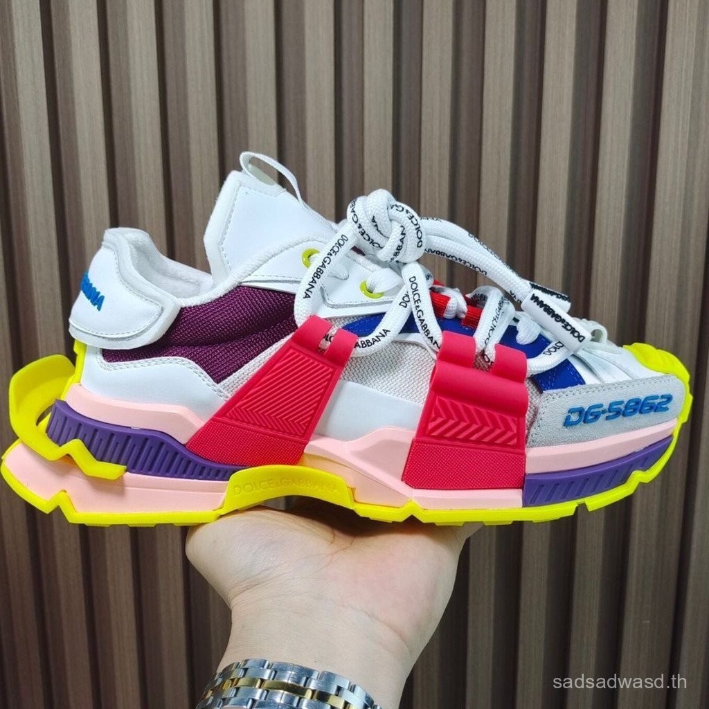 D2025 รองเท้าผ้าใบสไตล์ daddy laceup สีคอนทราสท์สำหรับผู้ชายและผู้หญิง นุ่มสบาย เหมาะสำหรับใส่ในบ้านและการใช้งานประจำวัน KSO0