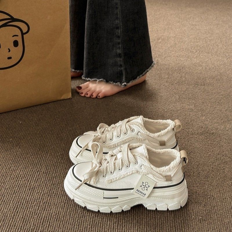 เทรนด์ รองเท้าหัวโตรองเท้าผ้าใบสไตล์ใหม่พร็อพลาลองกันลื่น