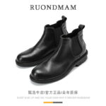 R RUONDMAM ฤดูหนาวสไตล์ใหม่ Plus กามะหยี่เชลซีรองเท้าชายอังกฤษของแท้หนัง Martin BOOTS Warm Retro Casual สั้นรองเท้า