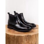 R RUONDMAM ผู้ชายเชลซีรองเท้าของแท้หนังแกะสลักธุรกิจ Retro Casual รองเท้าสั้นหนา Soled HighTop Martin รองเท้าผู้ชาย