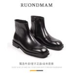 R RUONDMAM เชลซีรองเท้าผู้ชายฤดูใบไม้ร่วงฤดูหนาว Warm ของแท้หนังอังกฤษ Martin รองเท้า Retro Casual รองเท้าหนังหนา Soled สั้นรองเท้า