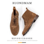 R RUONDMAM ฤดูใบไม้ร่วงฤดูหนาวสไตล์ใหม่เชลซีรองเท้าผู้ชายของแท้หนัง Suede สั้นรองเท้าสบายๆหนา Soled ของแท้หนัง Martin รองเท้าผู้ชาย