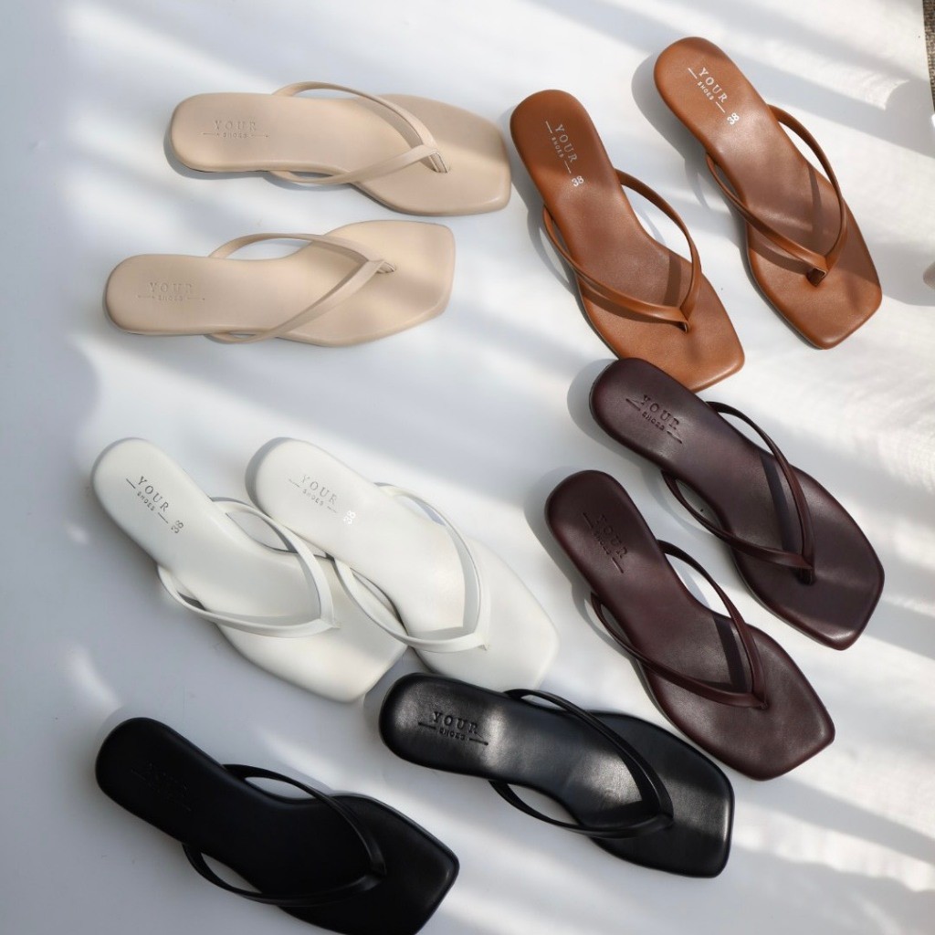 YOURSHOES Z17 เท้าอวบ เท้ายาว 1ไซส์ รองเท้าส้นสูง 1นิ้ว รองเท้าหูหนีบ รองเท้าหนังนิ่ม