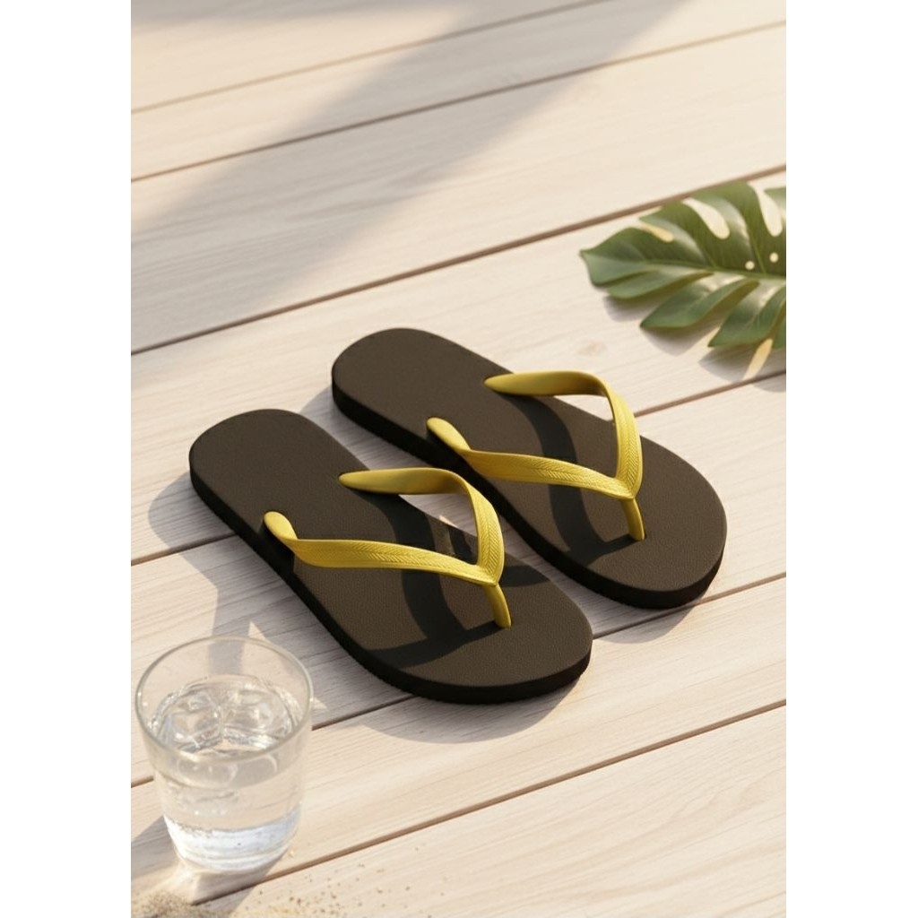 รองเท้าแตะหูหนีบพื้นดำเหมาะสำหรับใส่ในบ้านเดินเล่นเที่ยวทะเลนำไปบริจาค